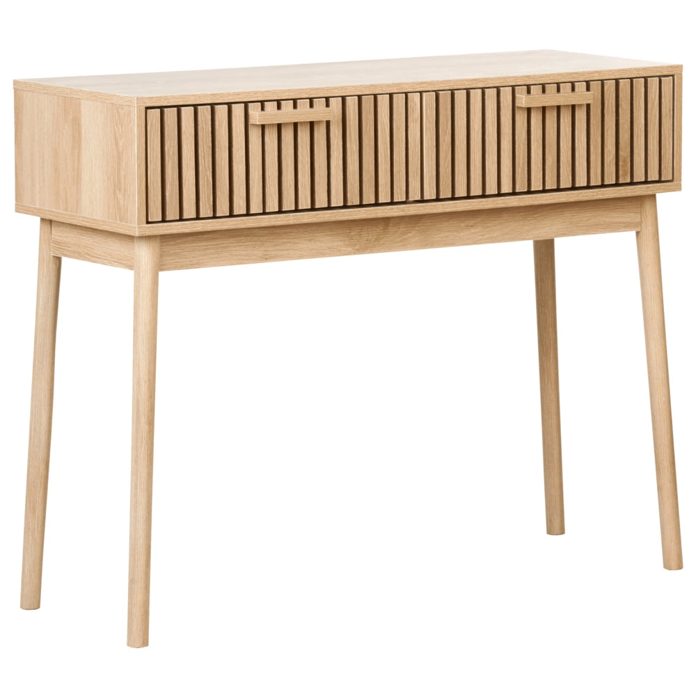 Tavolo Consolle Legno Chiaro Gambe in legno massiccio MDF 2 Cassetti Soggiorno Camera da letto Corridoio
