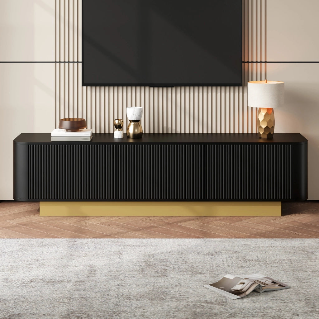 Mobile Porta TV 170 cm Nero Moderno con Angoli Arrotondati e 3 Ante