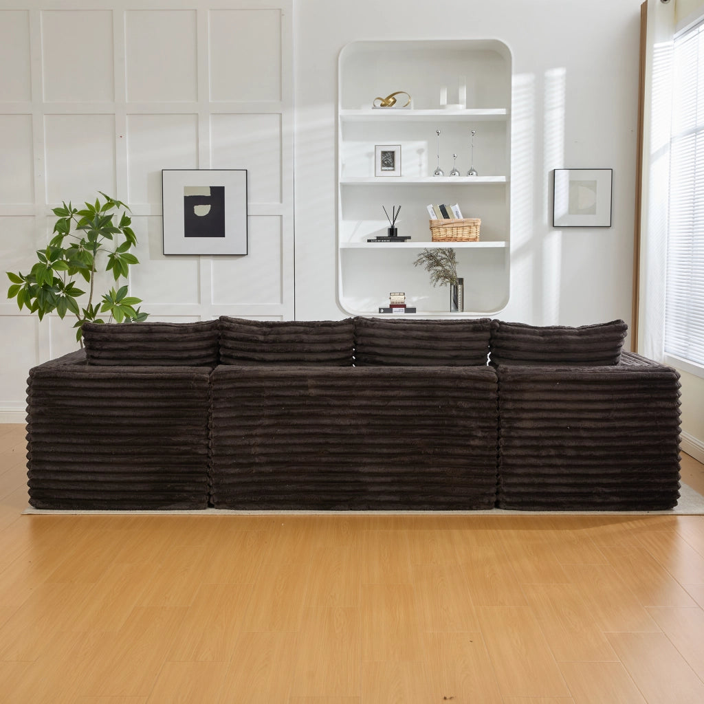 SOFA Modulare a U 320x155x88 cm in Corduroy Marrone
