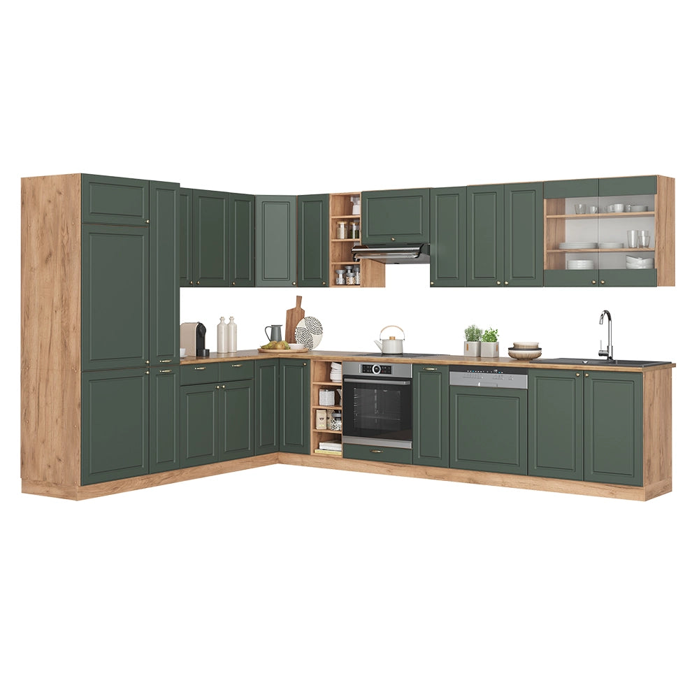 Cucina angolare completa Fame-Line Verde-oro rustico/Rovere dorato 347 x 60 cm, PL Antracite Vicco