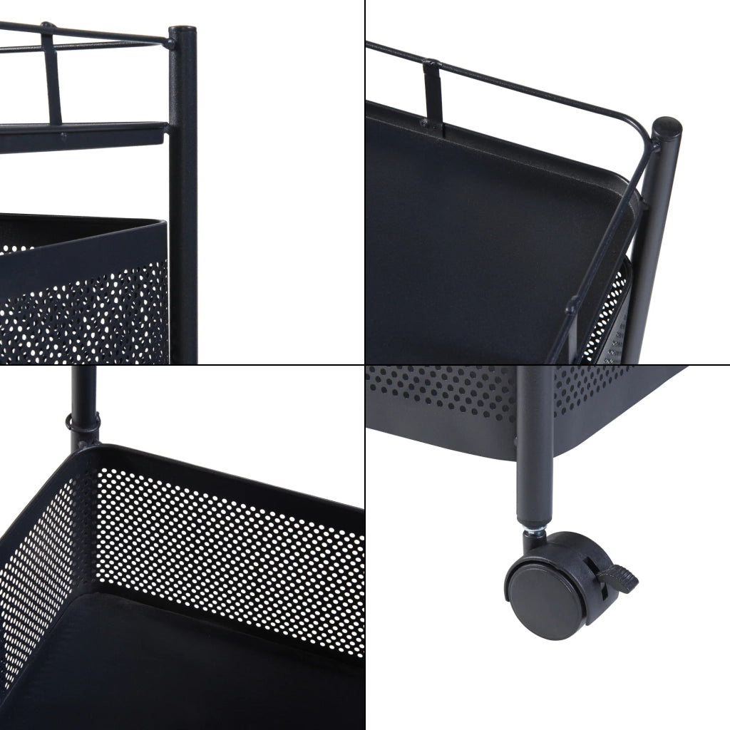 Carrello di servizio carrello da cucina/soggiorno unità di stoccaggio a 4 ripiani acciaio 80 x 27 x 27 cm nero 03_0009254