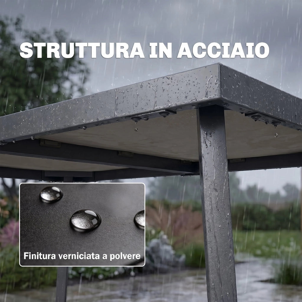 Tavolo da pranzo rettangolare da giardino per 6 persone ¨C Xylo ¨C Acciaio grigio effetto legno 145x85x72 cm
