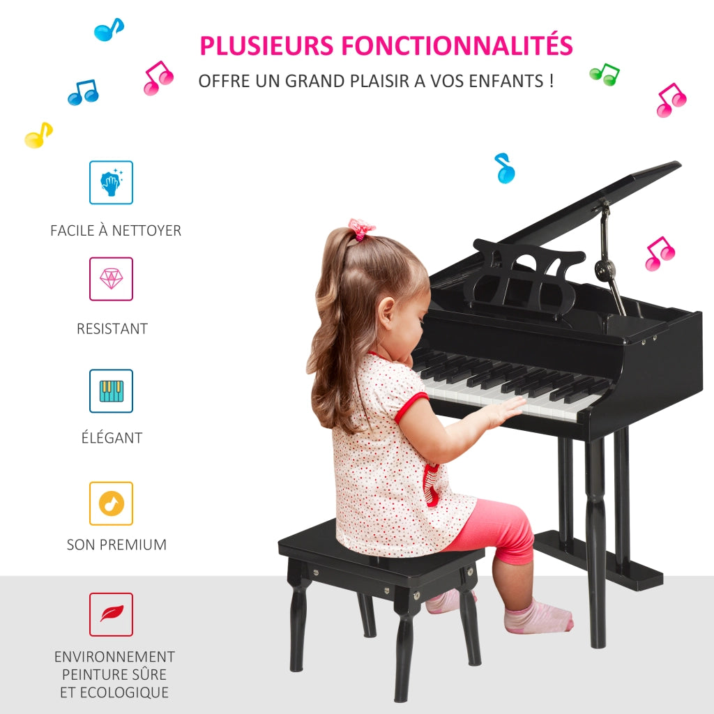 Tavolo Pianoforte Bambini 30 Tasti ¨C Zephmum ¨C Legno MDF Nero con Tabouret e Pupitre