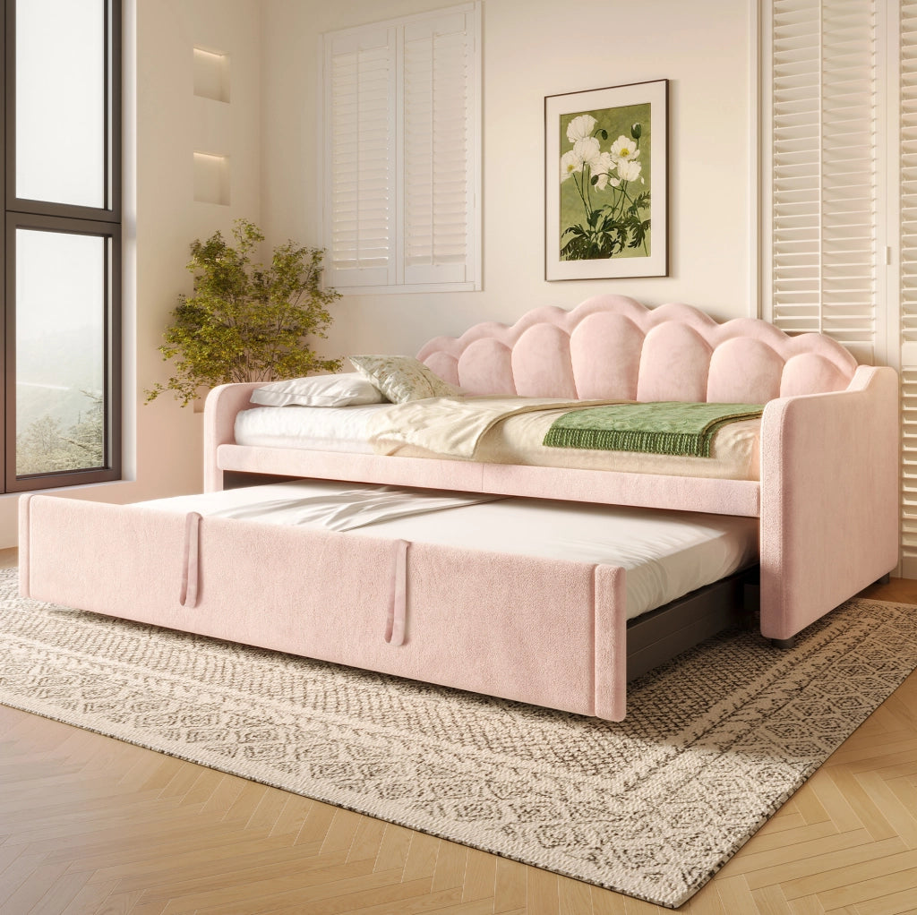 Letto singolo estraibile 90x200 cm con LED multicolore in velluto rosa