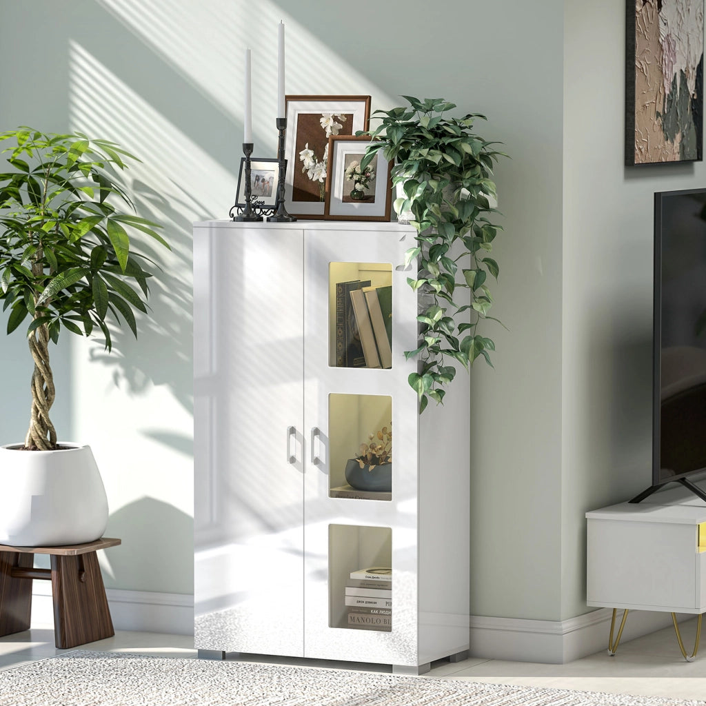 Buffet con LED RGB e telecomando ¨C zephmum ¨C bianco, vetro, 71x35x126cm