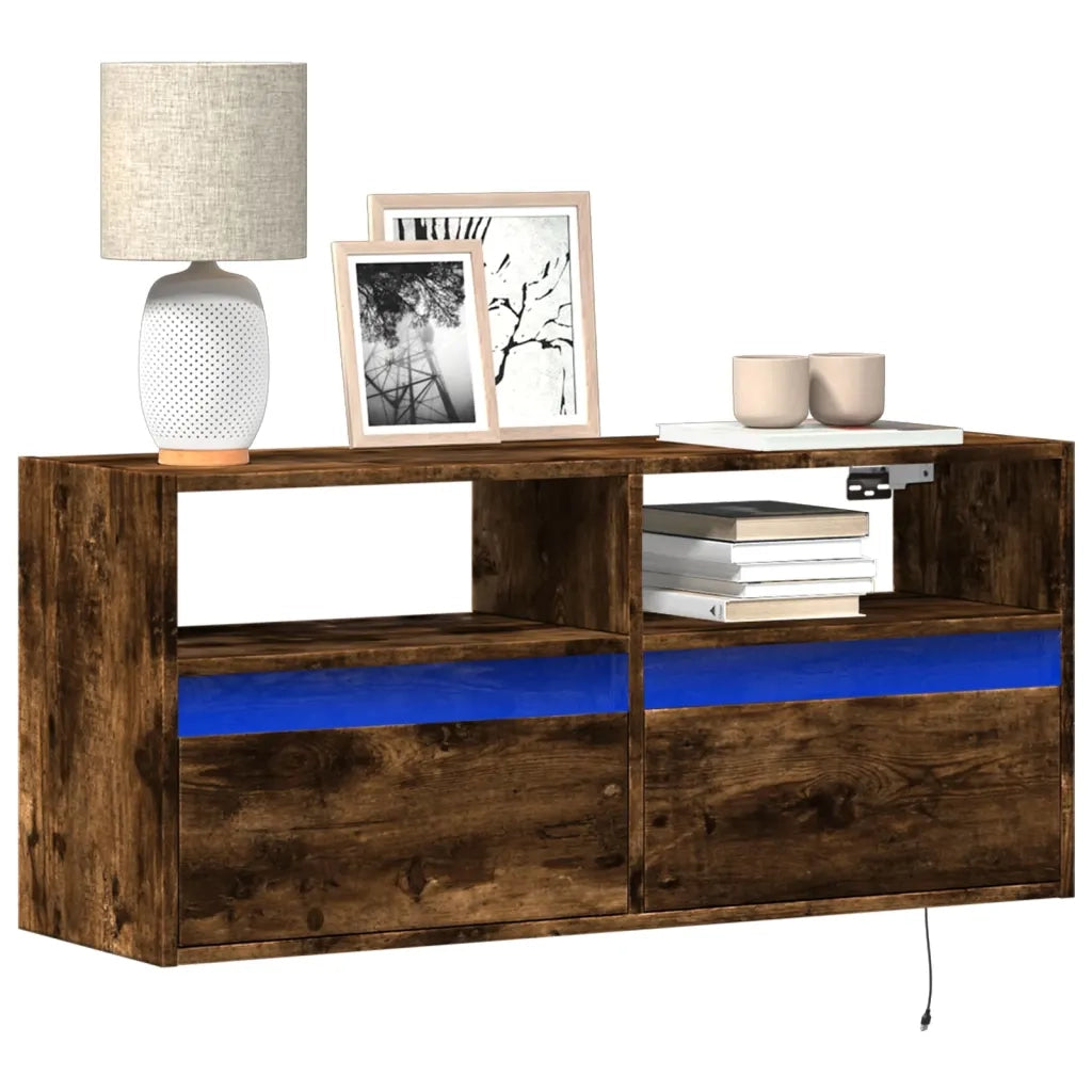 Mobile TV a Parete con Luci LED Rovere Fumo 100x31x45 cm