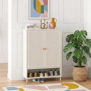 Scarpiera Coleraine con 2 Ante 3 Ripiani Regolabili e Scomparto Aperto 115 x 80 x 35 - Acciaio Bianco Crema [en.casa]