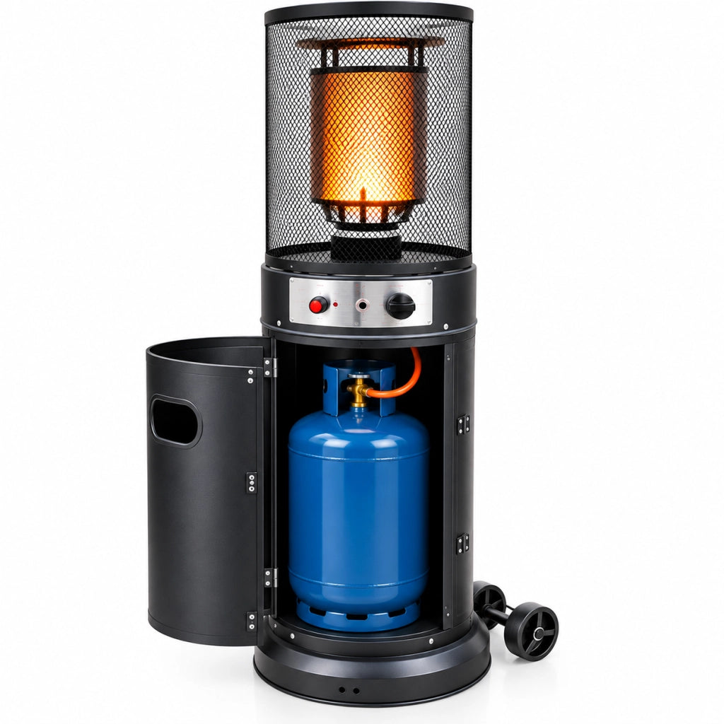 Stufa Patio Riscaldante da Esterno a Gas 13 kW con Ruote