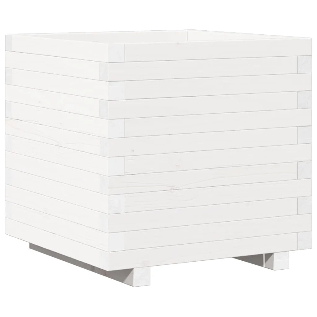 Fioriera da Giardino Bianca 50x50x49,5cm Legno Massello di Pino 847354