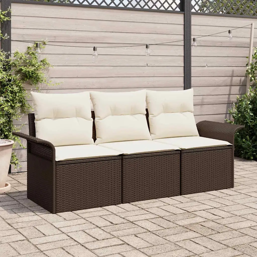 Set Divano da Giardino con cuscino 3 pcs Marrone Poly Rattan 3353887