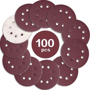 100 pezzi di dischi abrasivi 125 mm 320 grana carta abrasiva dischi abrasivi 8 fori Ideali per raschiare/pulire per trapani a forma irregolare - Rosso rostroso