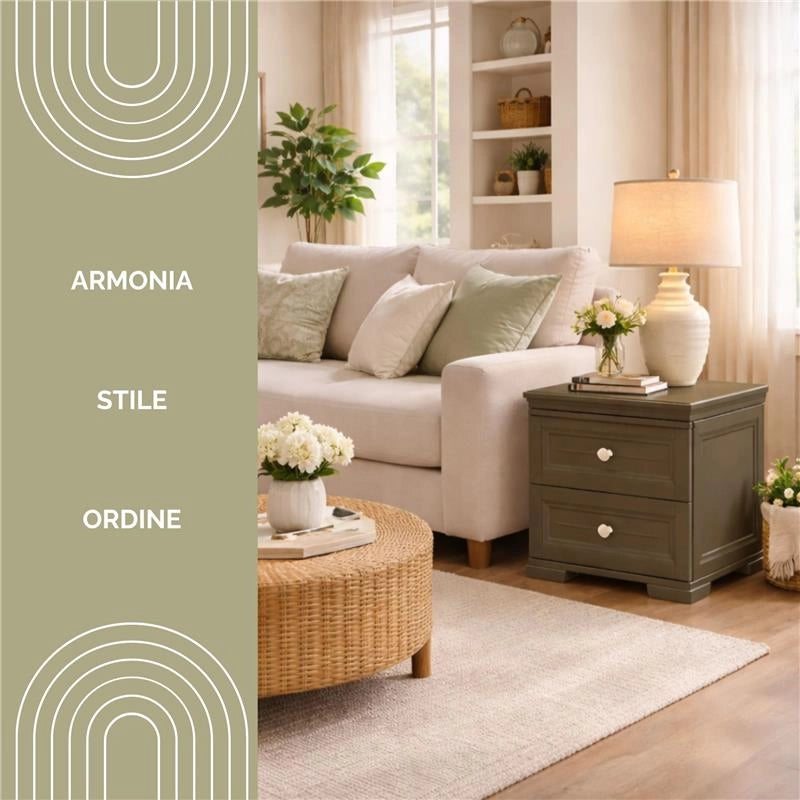 COMODINO 2 CASSETTI WENGÉ 40X43X46 CM – MOBILE COMPATTO SALVASPAZIO PER CAMERA DA LETTO E ZONA LIVING