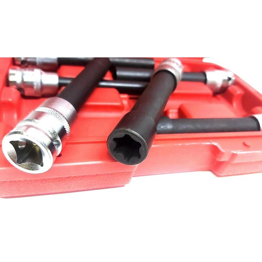 Trade Shop - Bussola Chiavi Torx Femmina Set Lunghi E10-e20 Testa Cilindro Attacco 1/2 Quadro -