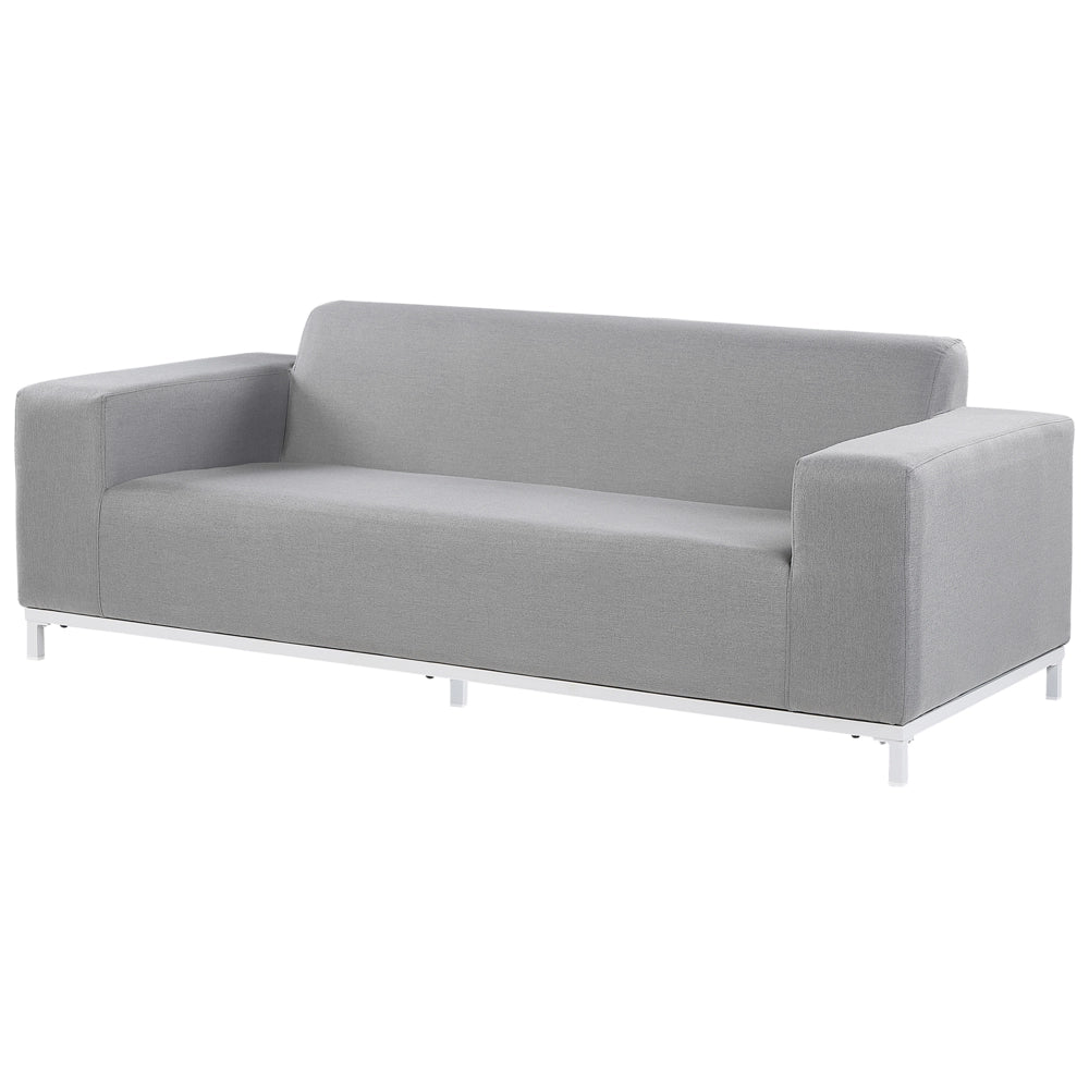 Set divano da giardino rivestimento in tessuto grigio gambe in alluminio bianco con ottomana 5 posti resistente agli agenti atmosferici