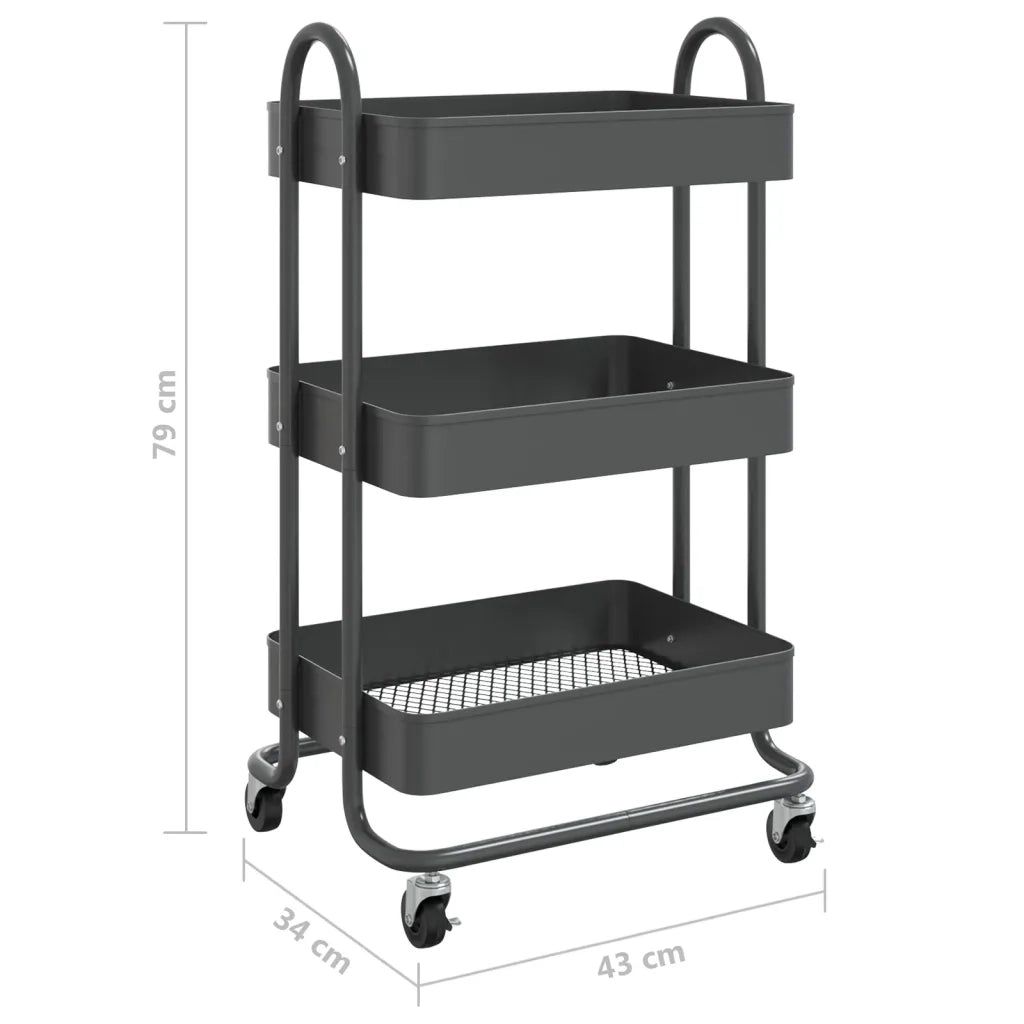 Carrello a 3 Livelli Antracite 43x34x79 cm in Acciaio cod mxl 66447