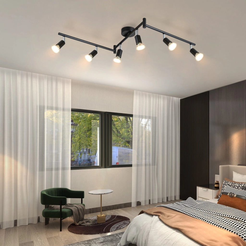 ZMH Faretto da soffitto neri 6 luci GU10 metallo ruotabili 330° per cucine soggiorni camere letto