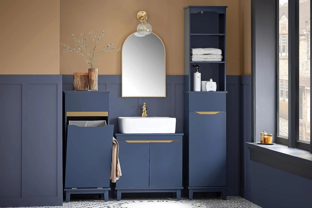 Mobile alto da bagno Mobile colonna bagno salvaspazio Armadio da terra Colore blu 35x30x170 cm BZR112-B