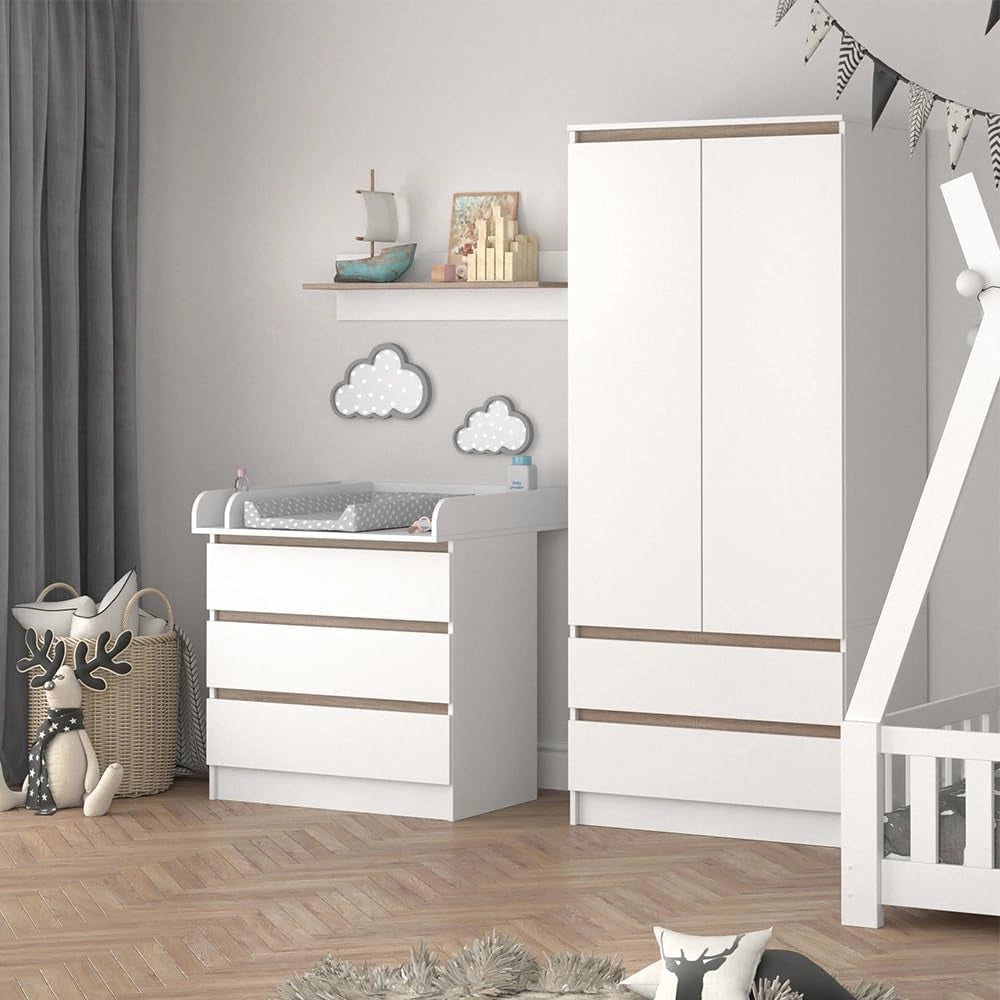 Fasciatoio Emma, Bianco/Sonoma, 80 x 87 cm, convertibile in comò senza fasciatoio