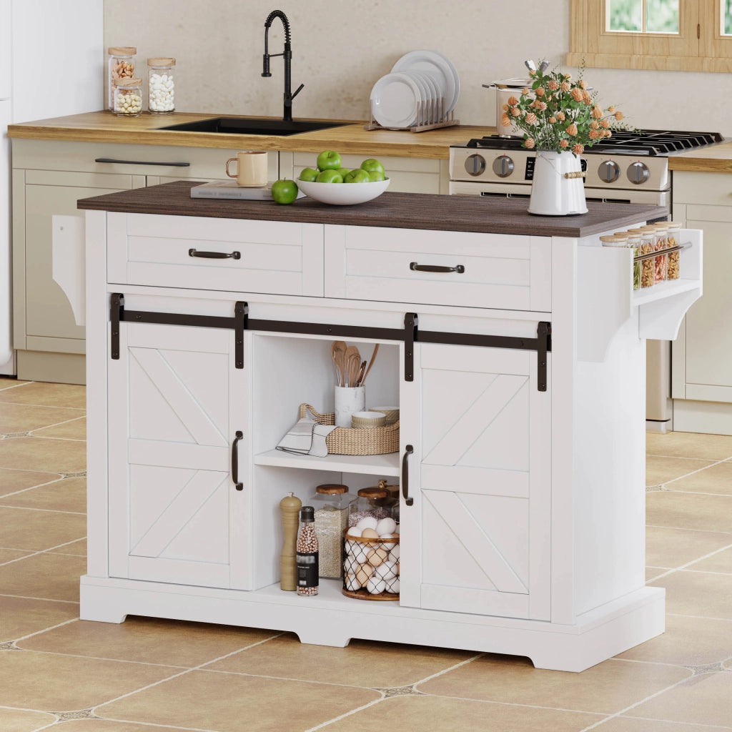 Isola cucina pieghevole - Zephmum - 120¡Á45(70)¡Á91 cm - Bianco - Con ruote e ante scorrevoli