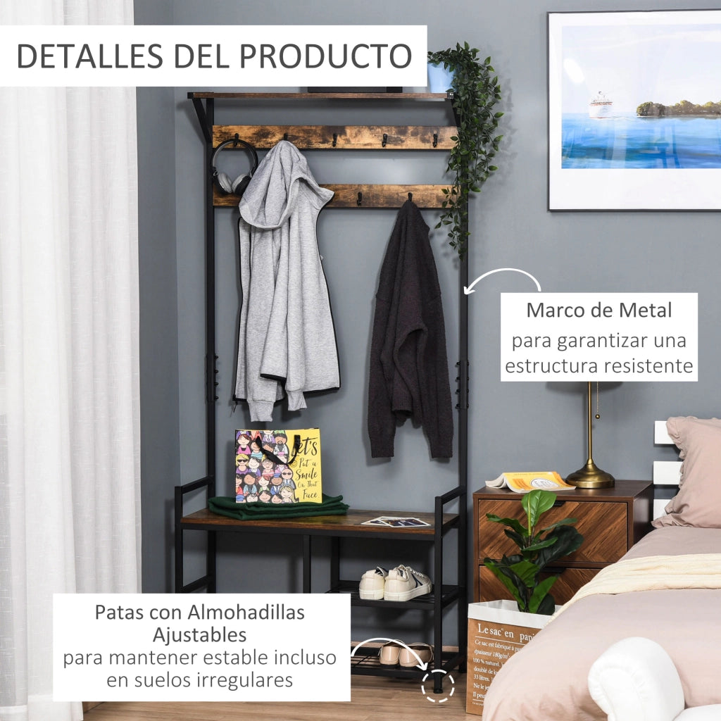 Appendiabiti con scaffali e ganci ¨C zephmum ¨C 84x34,5x180 cm colore nero marrone stile industriale