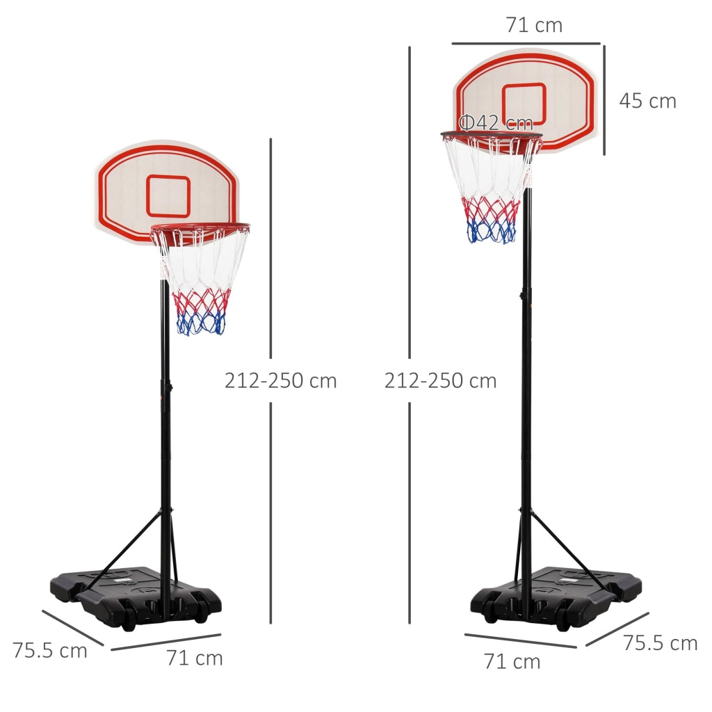 EasyComfort Canestro Basket da Interno ed Esterno Portatile con Altezza Regolabile 5 Livelli 175-215cm, Canestro da Basket con Ruote, Struttura Metallo e Base Riempibile, Tabellone PE