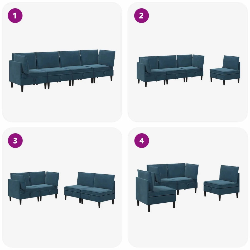 Set di mobili per il soggiorno con cuscino 4 pcs Blu Velluto