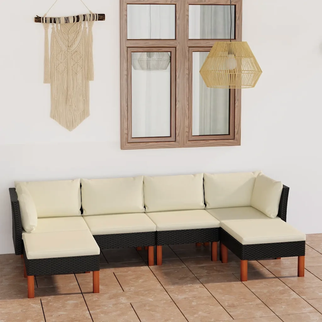 Set Divani da Giardino 6 pz | Set Salotto da Giardino con Cuscini in Polyrattan Nero