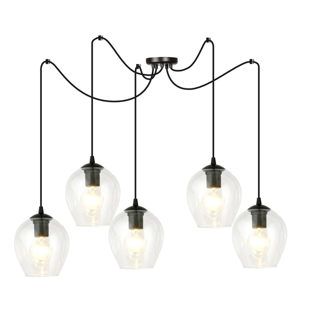Lampada a sospensione LEVEL in acciaio nero e vetro trasparente
