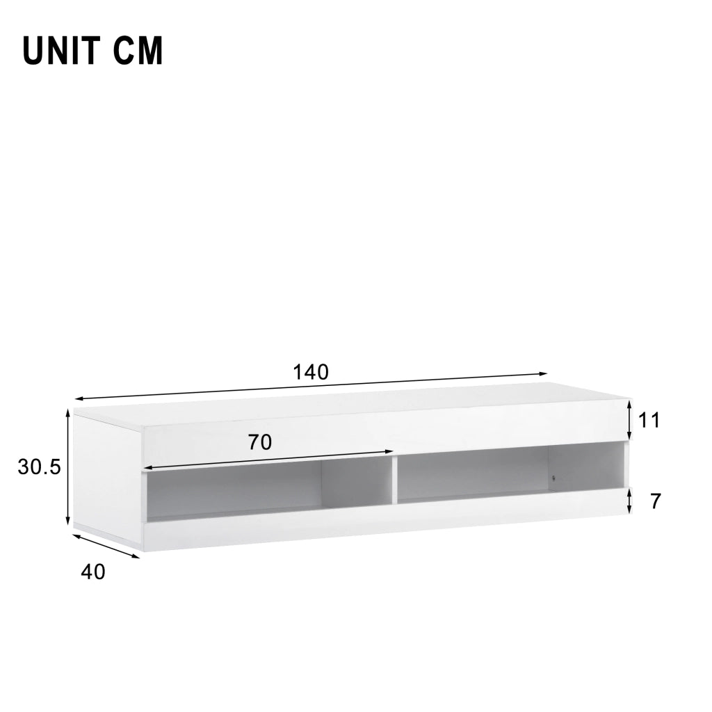 Mobile TV LED con 2 ante e nicchie portaoggetti per soggiorno, MDF, bianco, 140 × 40 × 30.5 cm