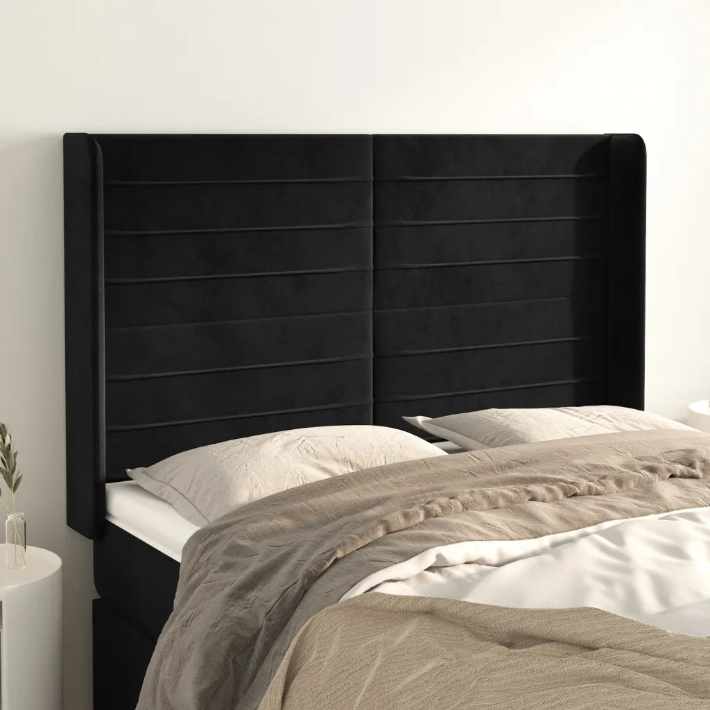 Testiera | Testata ad Orecchio Nera 147x16x118/128 cm in Velluto