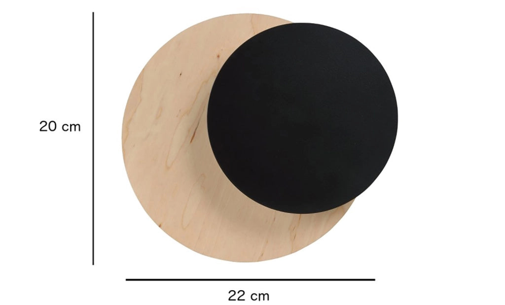 Applique 1 Luce A Disco Con Base In Legno Naturale E Acciaio Nero