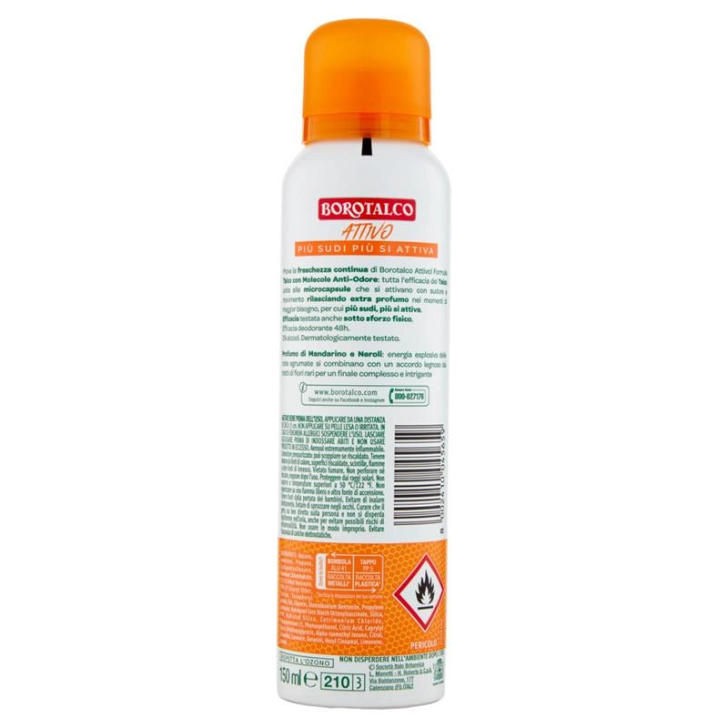 BOROTALCO TALCO CON MOLECOLE ANTI-ODORE PIÙ SUDI PIÙ SI ATTIVA PROFUMO DI MANDARINO E NEROLI 150ML