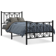 Letto singolo | Letto per adulti | Giroletto con Testiera e Pediera Metallo Nero 90x200 cm