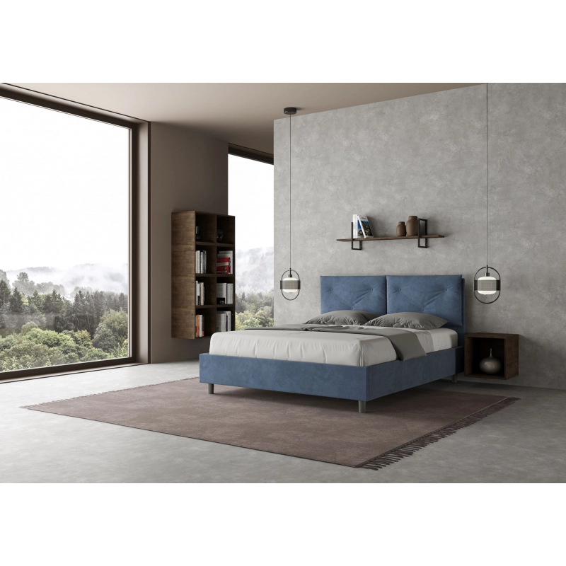 Letto imbottito Matrimoniale 160x210 cm Appia - Contenitore,Microfibra,Blu