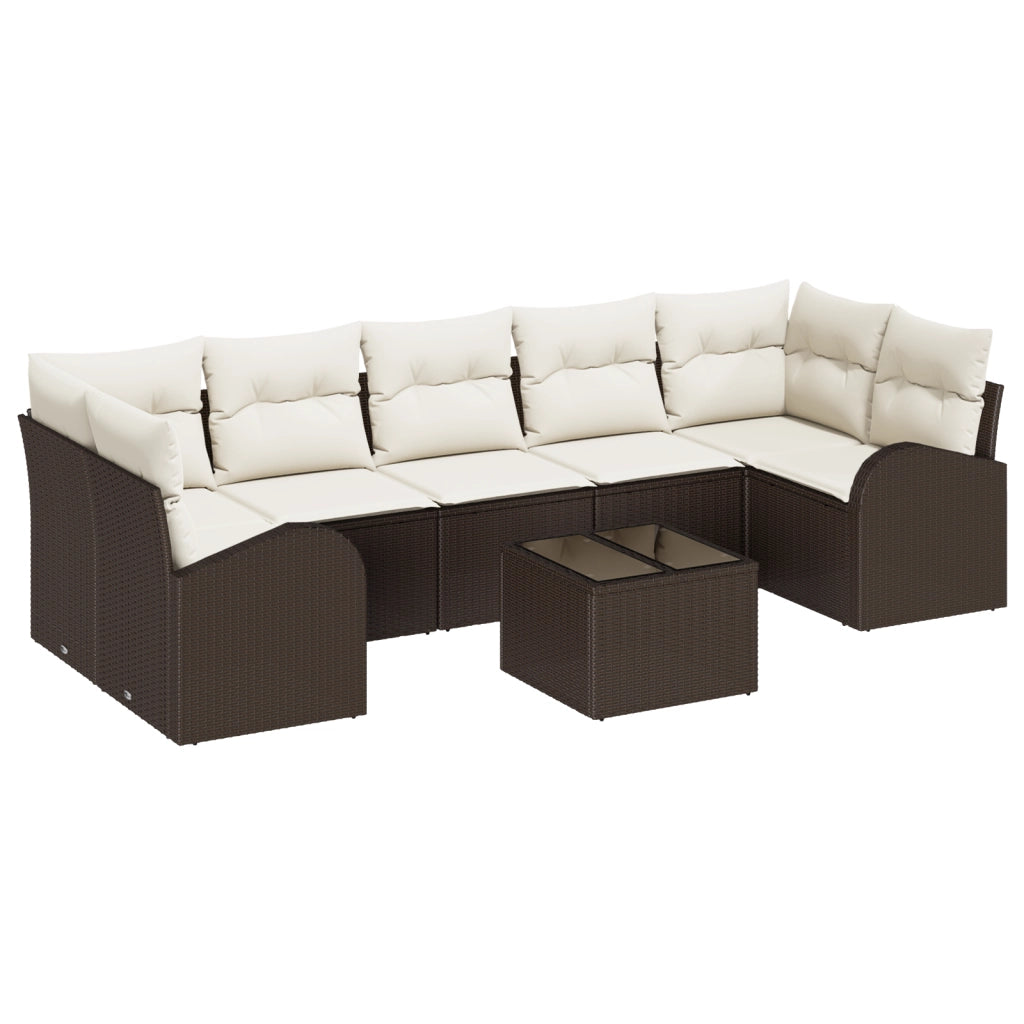 Set Divano da Giardino a 8 Pezzi con Cuscini in Rattan Polietilene Marrone