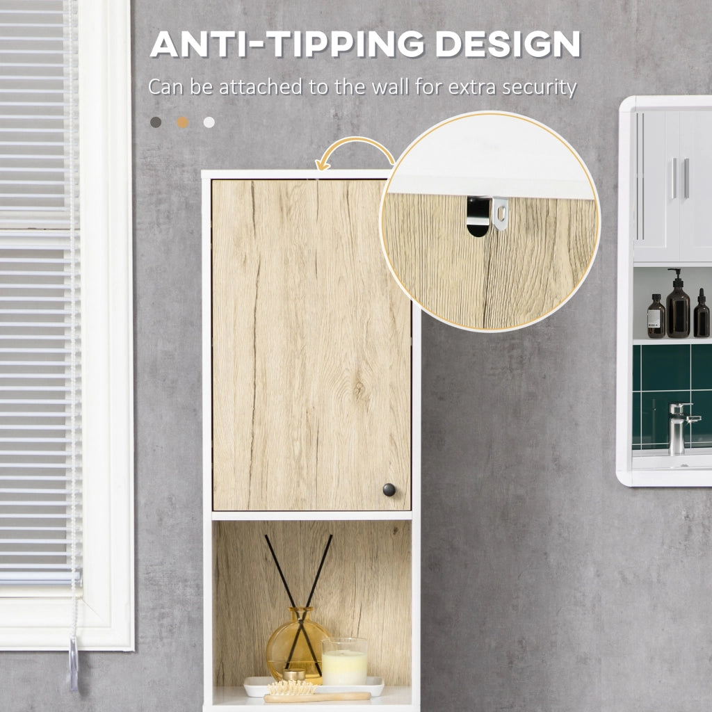 Easycomfort Colonna Bagno con 2 Ripiani Aperti e 2 Armadietti in Truciolato, 31.5x30x169 cm, Bianco e color Legno