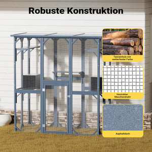 Recinto per gatti da esterno 1705 x 925 x 1810 mm, recinzione antifuga in legno con tetto in asfalto, diversi livelli, per giardino, balcone, terrazzo