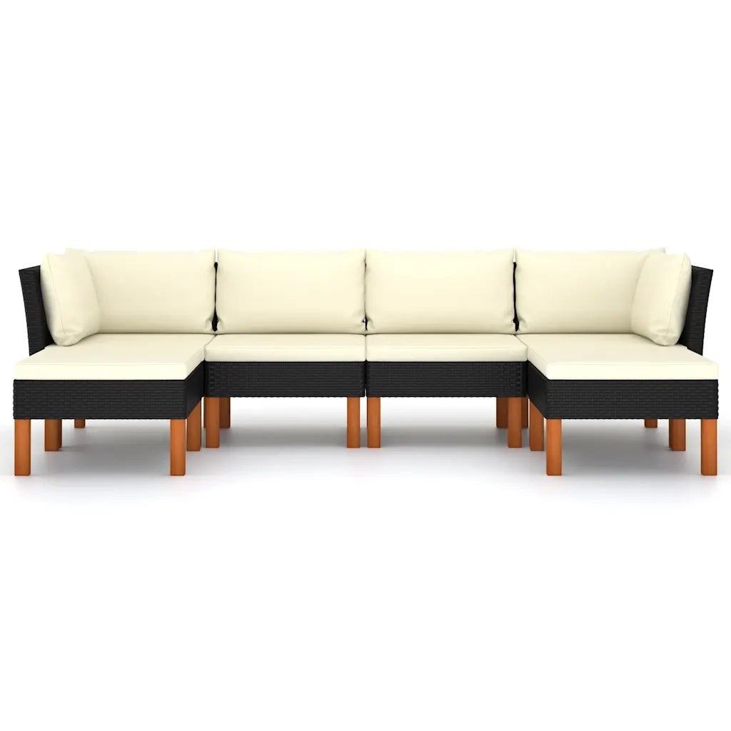 Set Divani da Giardino 6 pz | Set Salotto da Giardino con Cuscini in Polyrattan Nero