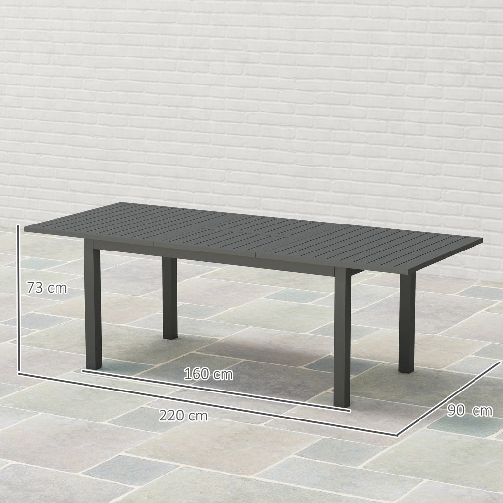 Tavolo Da Giardino Estensibile, 160 220 x 90 x 73 cm, Alluminio, Grigio, Per 6 8 Persone, Piano Drenante