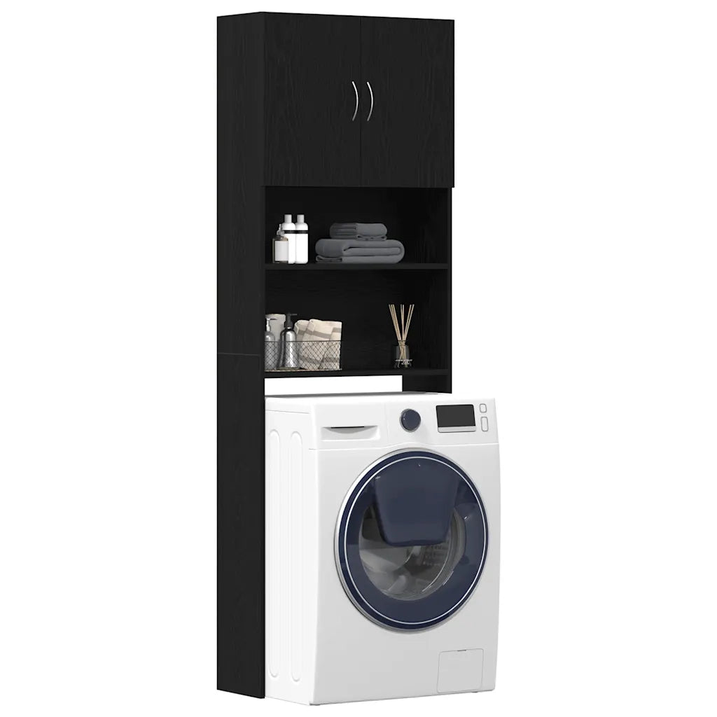 Mobile Lavatrice Rovere Nero 64x24x190 cm in Legno Multistrato 859128