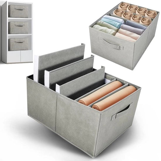 Organizzatore per armadio 2-pack con 10 separatori rimovibili 40x30x22cm Système di organizzazione pieghevole per armadio con contenitori per capi e pantaloni Grigio