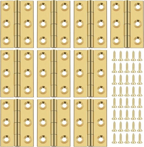 10 pezzi di cardini mini 1 pollice in ottone con 60 pezzi di viti retro piccole per cassetti di legno.