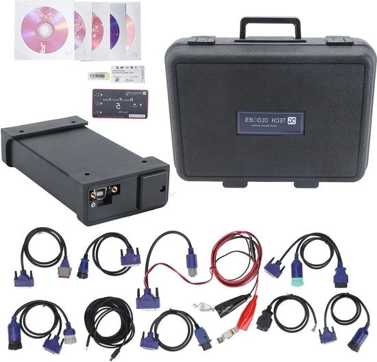 Cinturino di lavoro con box diagnostica per New Holland, supporto K-Line, cavo J2534, tecnologia DPA 5, compatibilità con strumenti elettronici.