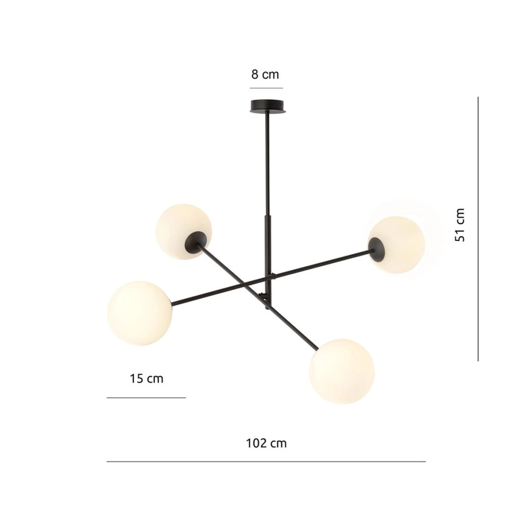 Lampada a sospensione LINEAR in acciaio nero e vetro opalino