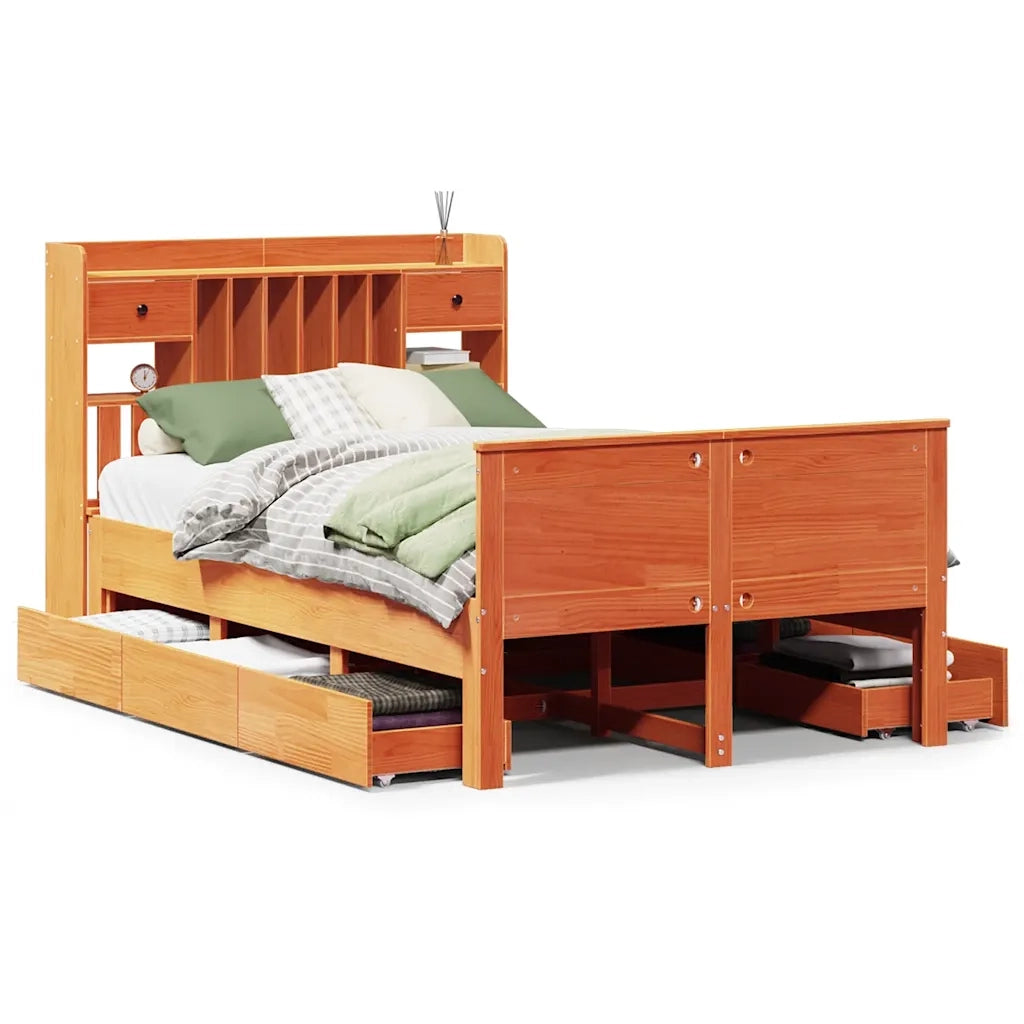 vidaXL Letto Libreria senza Materasso Marrone Cera 135x190 cm in Pino