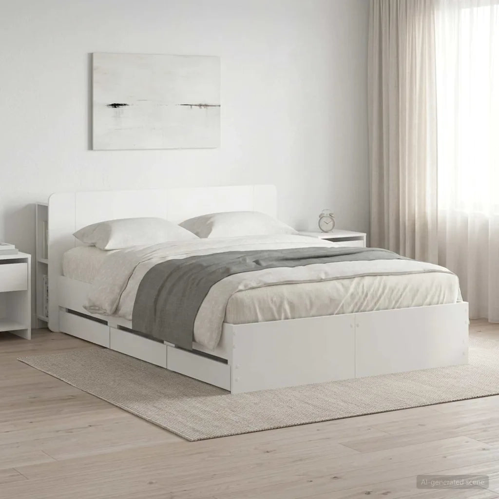 Struttura del letto con stoccaggio e testata Bianco 3433972