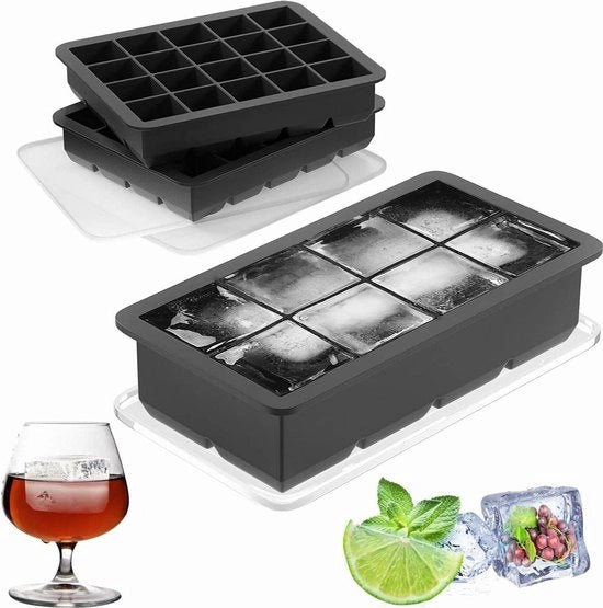 Iscrizione per ghiaccio in forma di cubetto - Grande 8-cavità ghiaccio formatore con coperchio - 20 ghiaccio cubetti formatore sovrapposti - Cocktail whiskey - Fai da te
