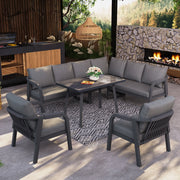 Set Pranzo da Giardino 8 Posti con Divano Angolare, Tavolo e Poltrone ¨C Xylo ¨C Polyrattan Grigio