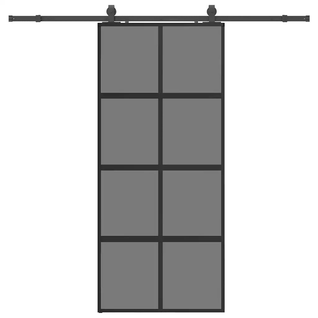 Porta Scorrevole Set Ferramenta Nera 90x205 cm Vetro Temperato 3375976