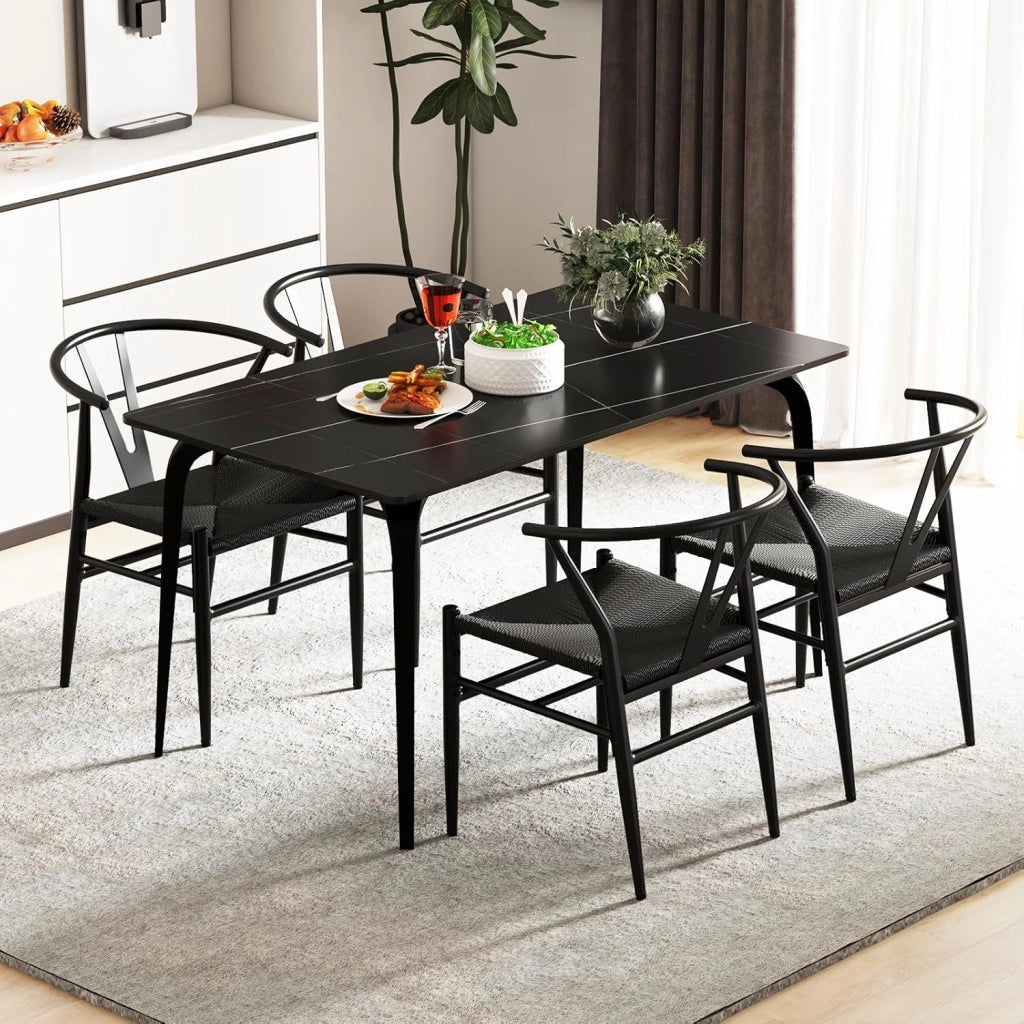 Set di 2 sedie da pranzo impilabili, da cucina, da soggiorno, con schienale e ampia seduta in rattan, portata 150 kg, con gambe in metallo, set di sedie 54 x 59 x 73 cm
